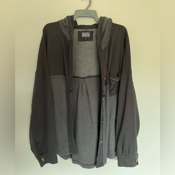 American Eagle Outfitters Dark Gray Hooded Button-up Jacket - Picture 4 of 4